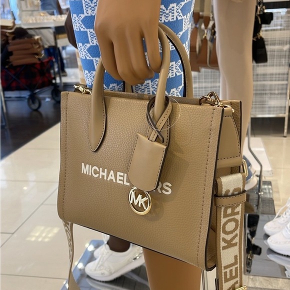 Michael Kors Mirella Small Pebbled Leather Crossbody Top Zip XBODY Bag Camel NWT - Picture 15 of 16